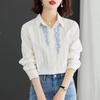 Cotton Embroidered White Shirt with Sun Protection Spring Autumn Design Niche Long Sleeved Blouse Top for Women