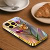 Glossy Metallic Flower Electroplated Golden Phone Case For iPhone 17 16 15 14 13 12 11 Pro Max Plus 16E 17Air 7 8 X Glass Cover