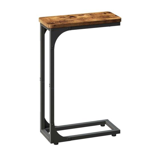 Narrow C-Shaped End Table Slim Couch Side Table Small Space Living Room Bedroom Rustic Slide Under Sofa Bed Skinny Snack TV Tray Table