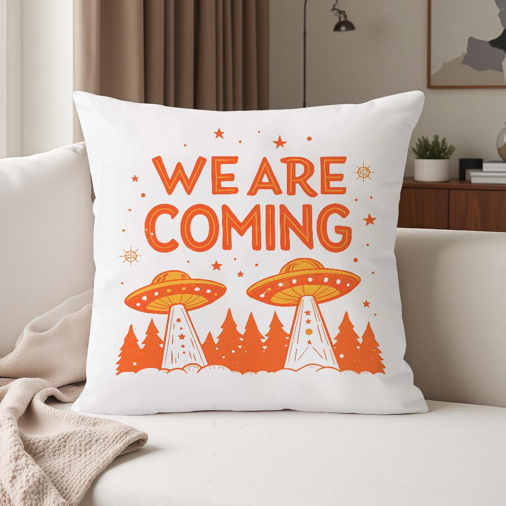 UFO We Come To Party Funny Alien Pillow Case Suitable For Bedrooms Living Rooms Cars Home Decoration