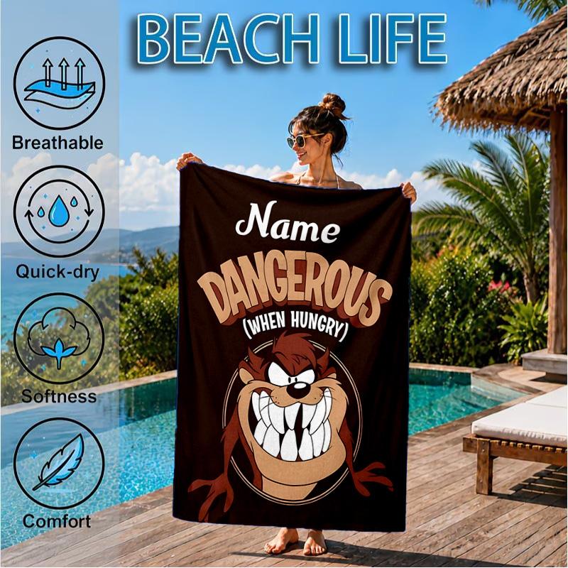 Custom Name Troublemaker Taz Devil Beach Towel Microfiber Beach Towel, Lightweight and Quick-Dry, for Summer Travel, Swimming Pool Gift