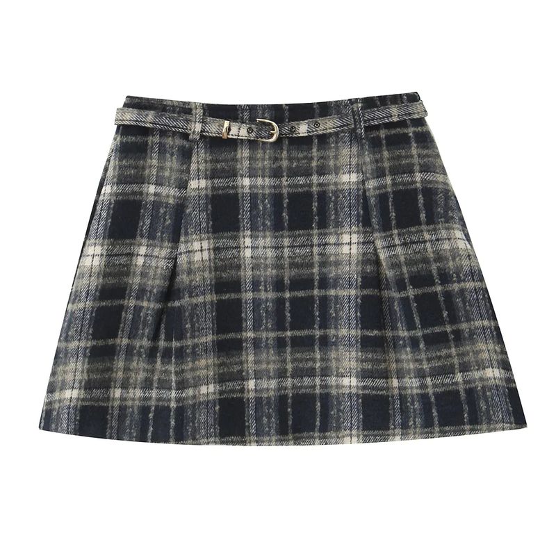 25 Spring New Women's Clothing French Preppy Style Plaid Drawstring Ruched All-Matching Short High Waist A- Line Skirt