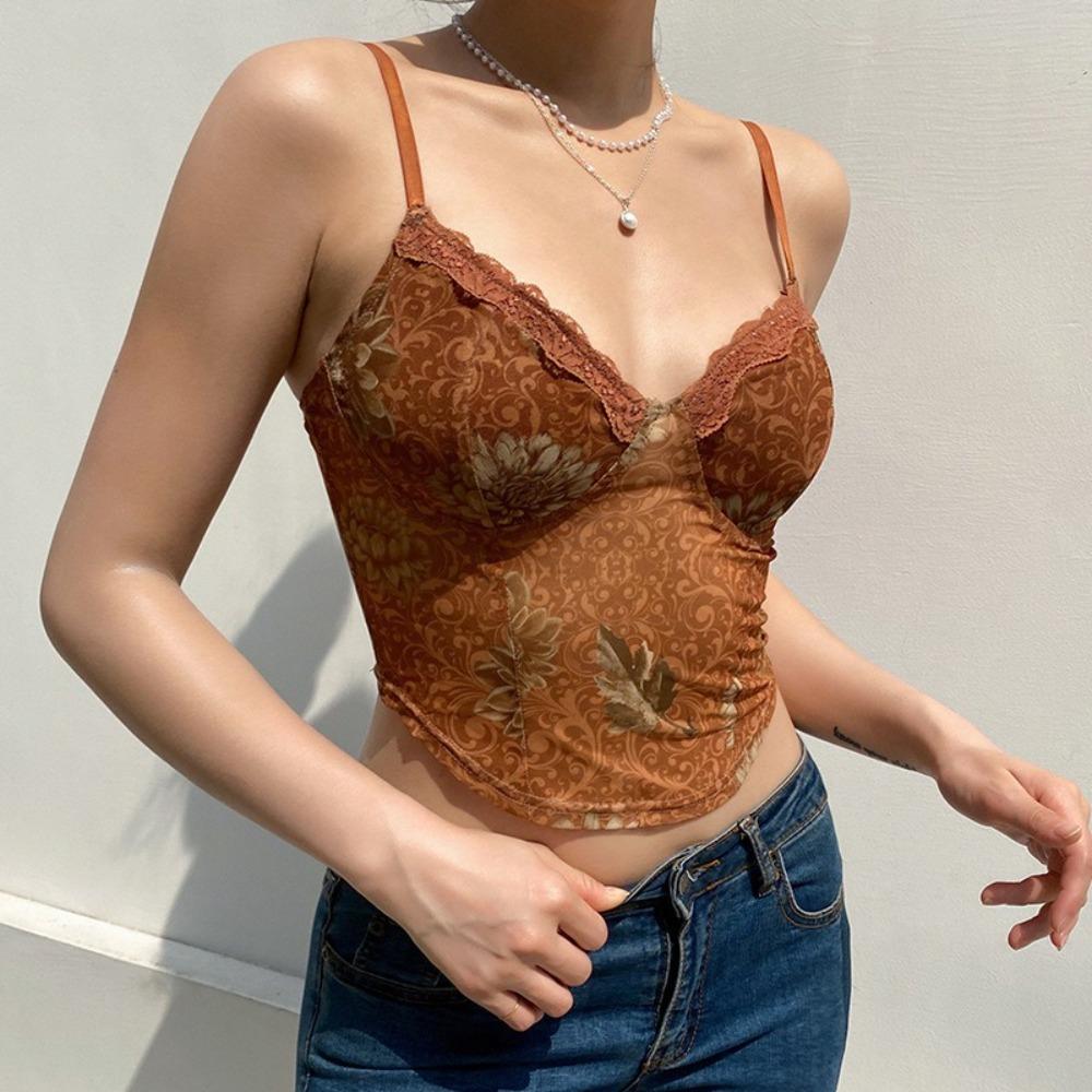 Slim Fit Lace Camisole Sexy Lace Splicing Tank Top Streetwear Lace Floral Camis Women's Wear