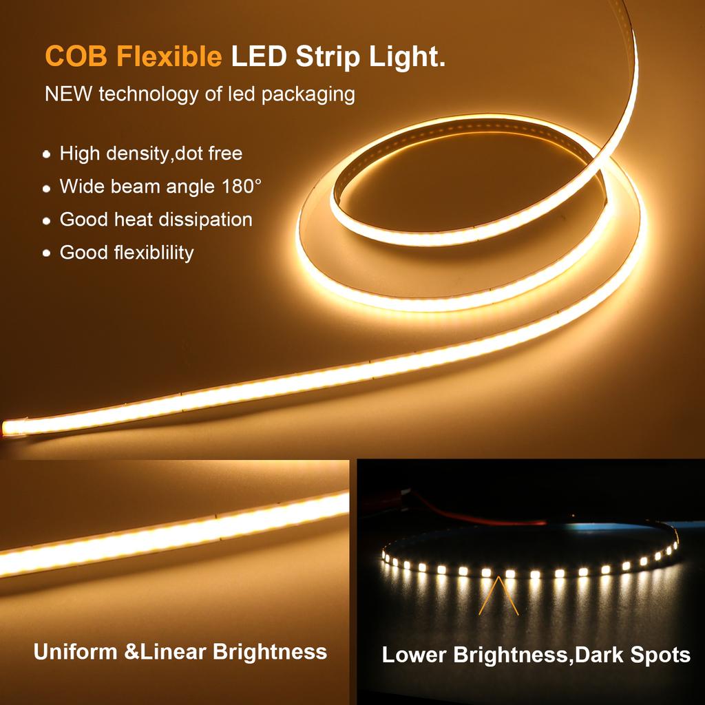 3mm 5mm 8mm Wide COB LED Strip 5V 12V 24V 320 LEDs High Density Flexible Self Adhesive Linear Lighting Tape