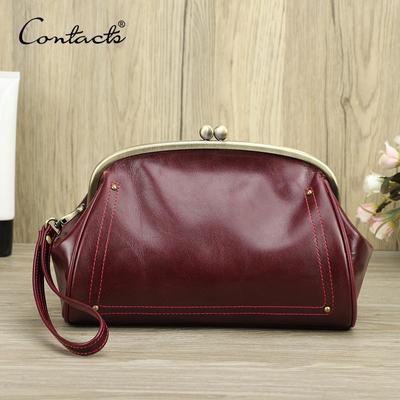 CONTACT'S 2024 сумки-клатчи из натуральной кожи с замком Kiss Lock, дизайн с металлическим каркасом, женские модные сумки с карманом для телефона, женские сумки, сумки