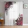 Dark Red And Burgundy Roses Sheer Curtains For Living Room Window Transparent Voile Tulle Curtain Bedroom Drapes Home Decor