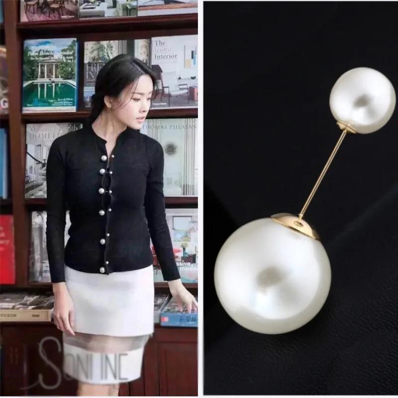 New Large Double Headed Pearl Insert Pin Collar Brooch One Line Breast Pin Cardigan Scarf Shawl Neck Brooch