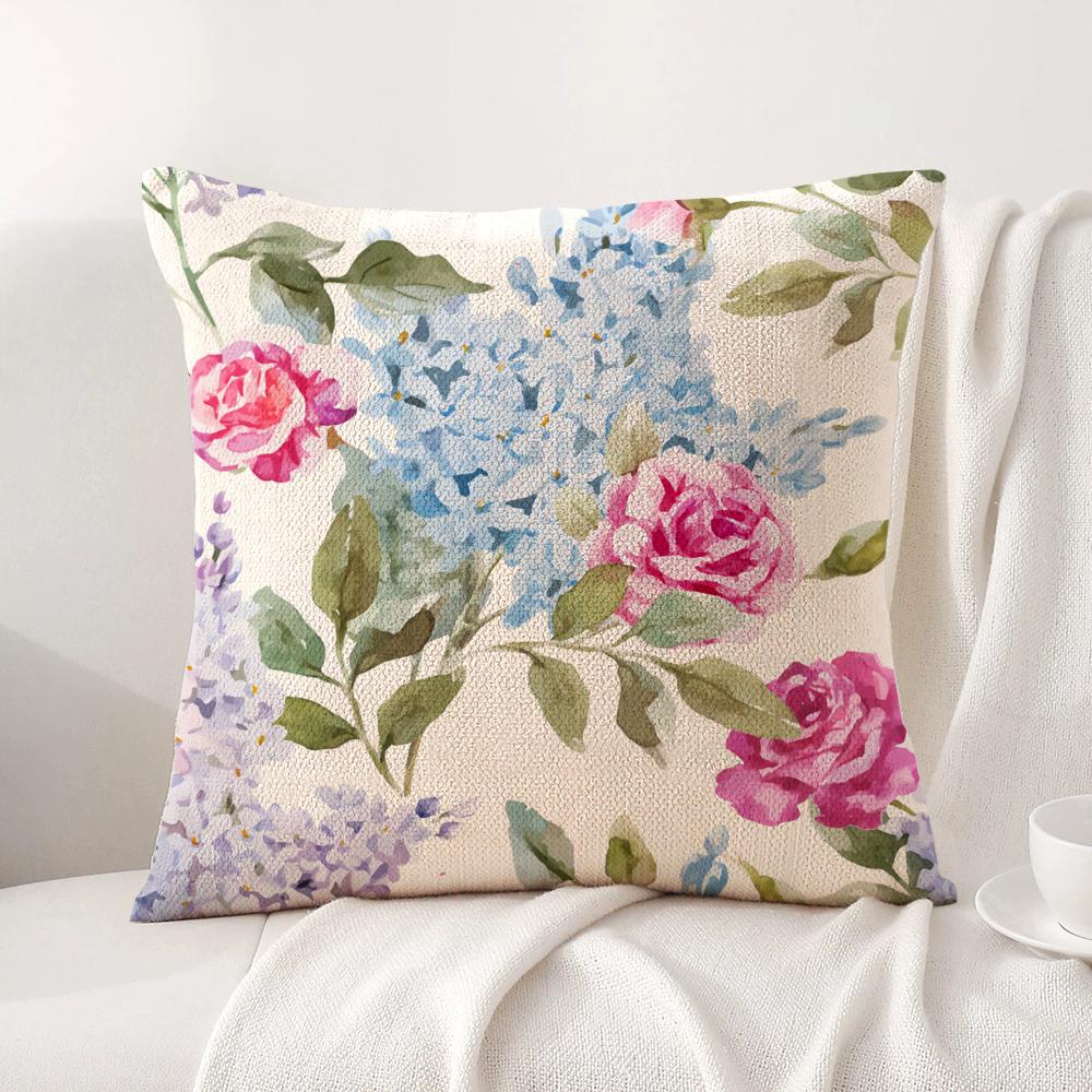 Hydrangea Cushion Cover Natural Linen Organic Fabric DoubleSided Printing Sofa Home Decor Gift Pillow Cover