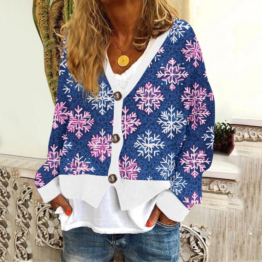 Женское модное короткое пальто, повседневное, с длинным рукавом, с рождественским принтом, однобортный плюшевый топ