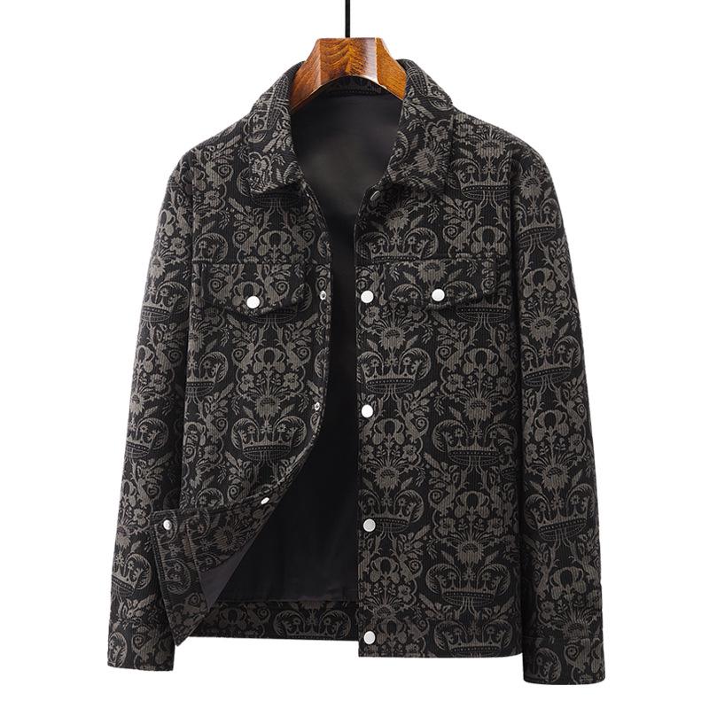 Men's Trendy Corduroy Jacket: Lapel, Full-Print, Spring/Autumn Casual Wear