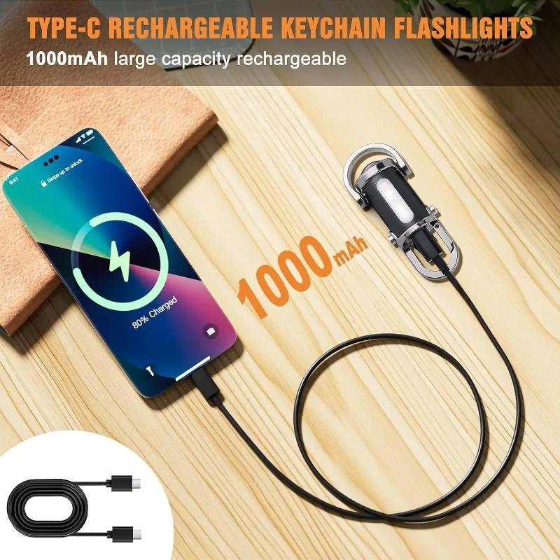 Мощный COB светодиодный фонарик-брелок, перезаряжаемый через USB, подвесной портативный фонарик, водонепроницаемый брелок, кемпинг, прогулки, карманный фонарь