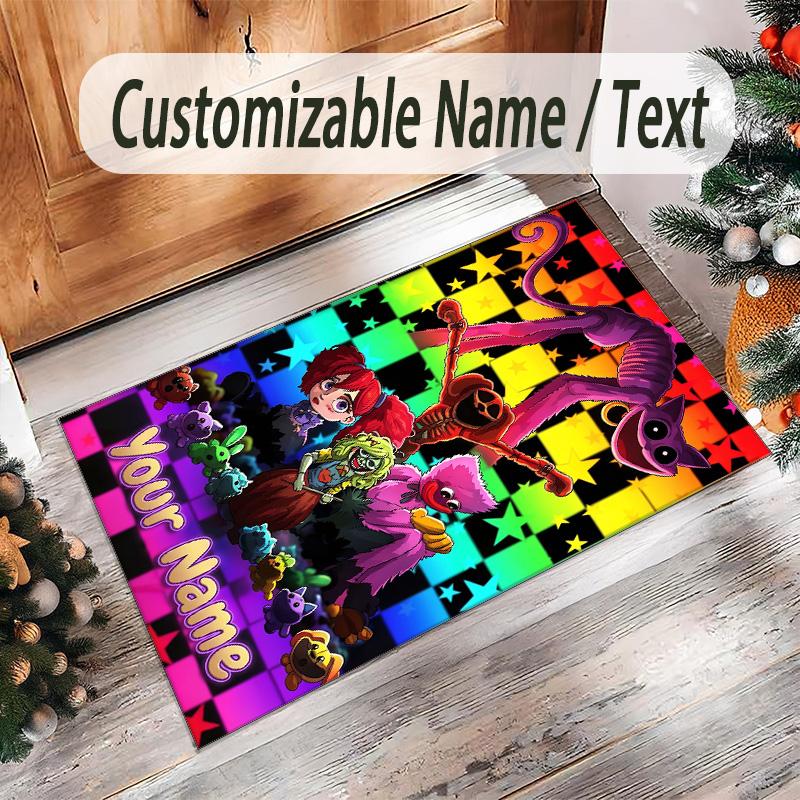 Personalized Crystal Velvet Carpet Custom Name Text,Poppy Playtime Anti Slip Area Rug For Home Decoration