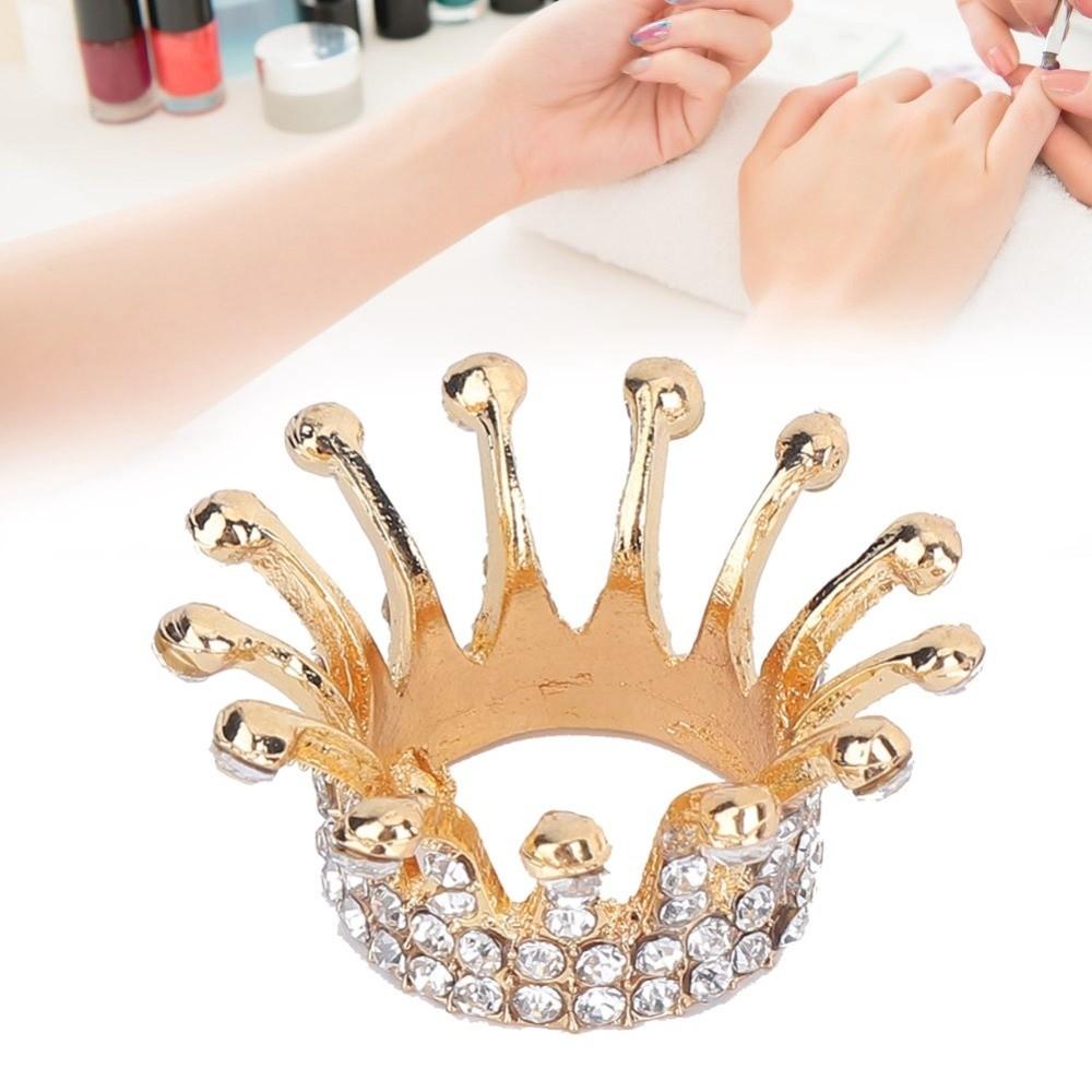 Gilt Painted Crown Design Nail Art Brush Holder Alloy Rhinestone Manicure Tool Rack Home Use