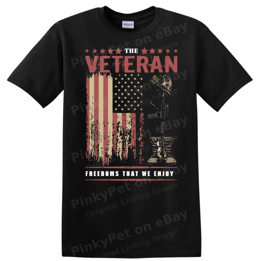 Veteran American Flag Graphic T Shirt Tribute Military Service Tee