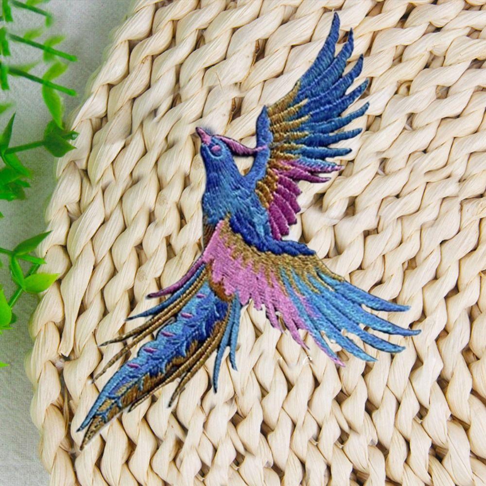 1 pair Phoenix Bird Embroidered Applique Self-adhesive Clothes Sticker Cloth Patches  Hairclip