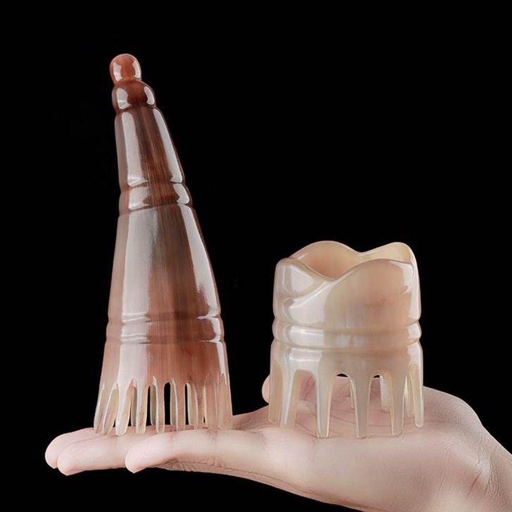 Gua Sha Wide Tooth Scalp Massager Brush Shampoo Comb Buffalo Horn Meridian Comb  SPA