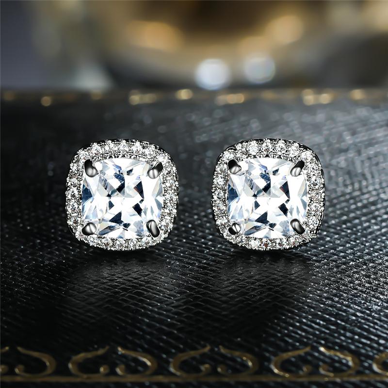 Роскошные маленькие изящные серьги-гвоздики серебряного цвета с квадратным камнем и кубическим цирконием для женщин, свадебные серьги