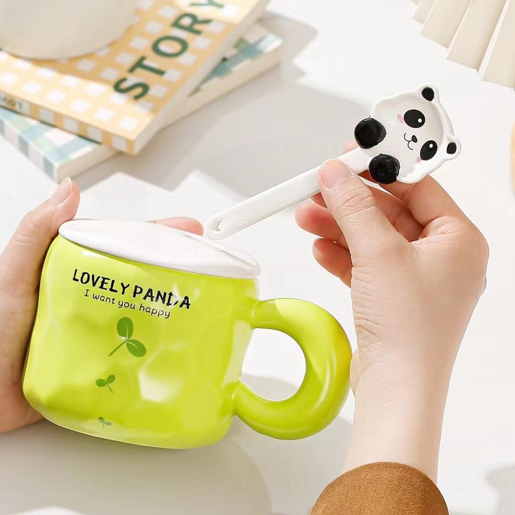 Creative Cartoon Panda Ceramic Cup Small Fresh Mug with Lid Spoon Coffee Cup Souvenir Gifts
