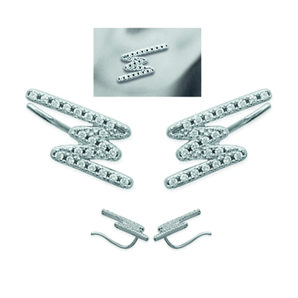 Les Trésors De Lily [M7609] - Silver 'Eclairs' White Silver (rhodium Plated) Earring Contours - 16x7 Mm