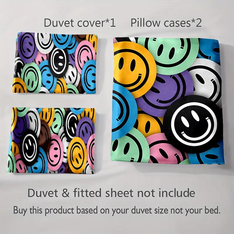 Colorful smiley faces Bedding Duvet cover sets Duvet covers Pillowcases gifts (1 * Duvet Cover 2 * Pillowcases, without duvet insert)