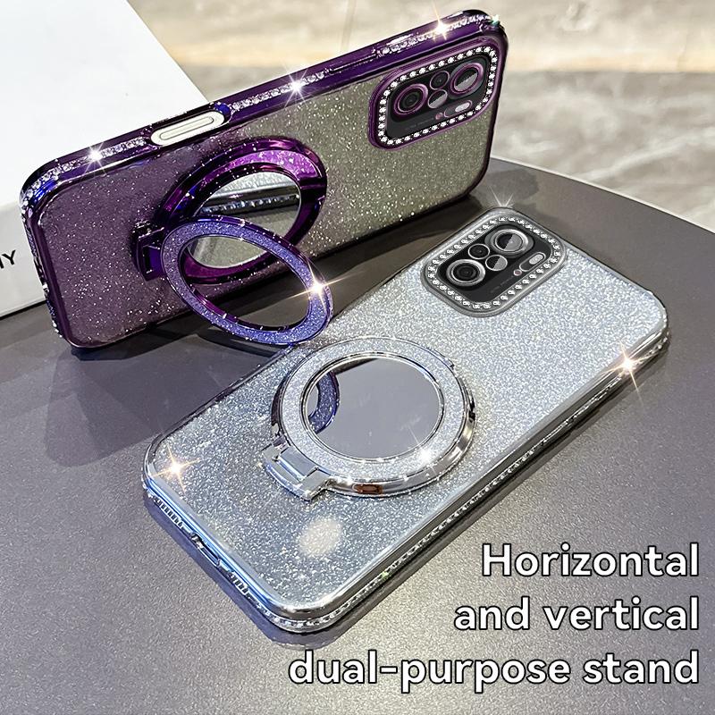 KEYSION Блестящий магнитный чехол для телефона с драгоценными камнями для Xiaomi M5S, подставка-зеркало для макияжа, противоударный чехол для Redmi Note 10 10S 10 Pro 4G