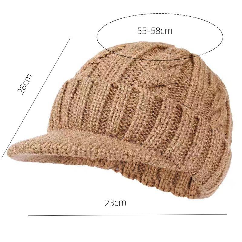Men's Knitted Hat with Warmth and Thick Velvet, Short Eave Duckbill Cap, Ear Protection, and Woolen Hat