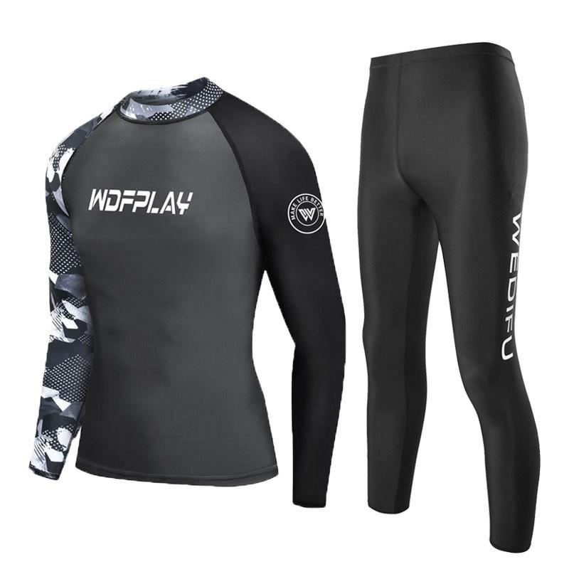 Mens UV Protection Rash Guard Set Long Sleeve Top Pants Quick Dry Wetsuit Surfing Diving Swimming