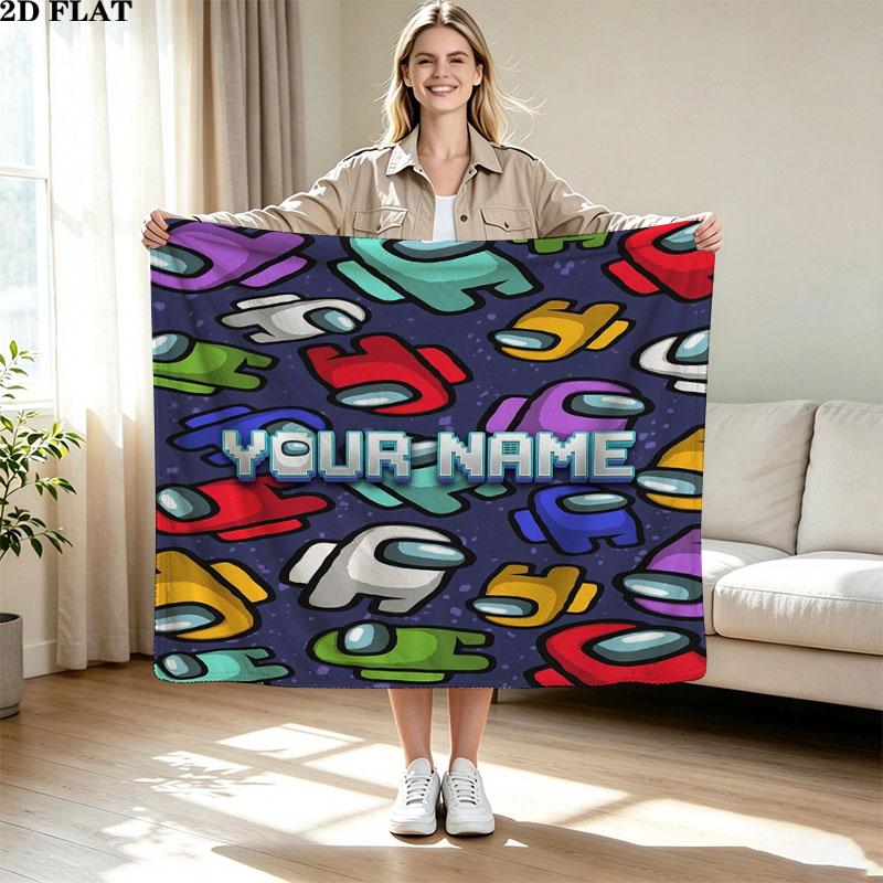 1PC Among Us Custom Name Patterned Flannel Blanket Suitable For All Seasons for Home Decor Warmth and Comfort Gifts Holiday Present