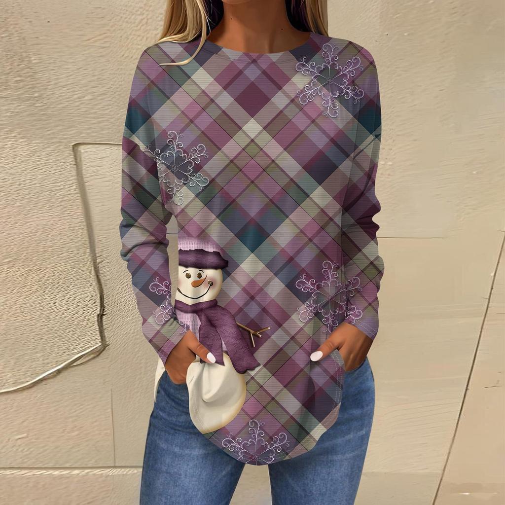 Футболки для женщин, осенние повседневные рубашки с длинными рукавами, толстовка с ретро-принтом, топ для рождественской вечеринки, пуловер