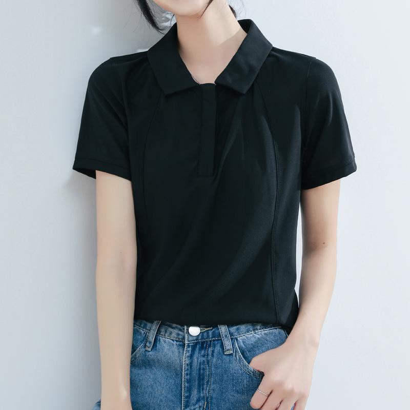 Новая летняя повседневная женская футболка с короткими рукавами, замедляющая старение, простая фактура, спортивная тонкая женская футболка-поло