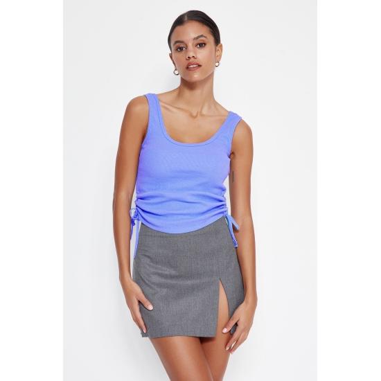 Эластичный вязаный трикотажный трикотажный майка в рубчик с вырезом у бассейна