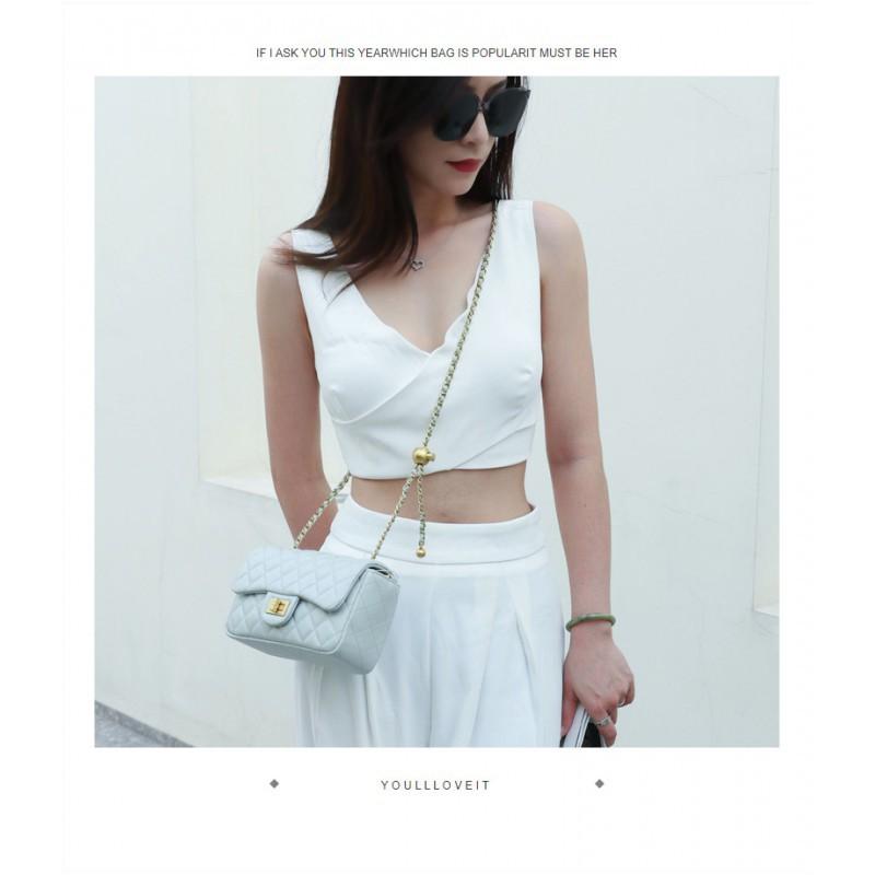 Bag Women's Style Authentic Leather Fashionable Diamond-shaped Square Fat Chain Single-shoulder Crossbody