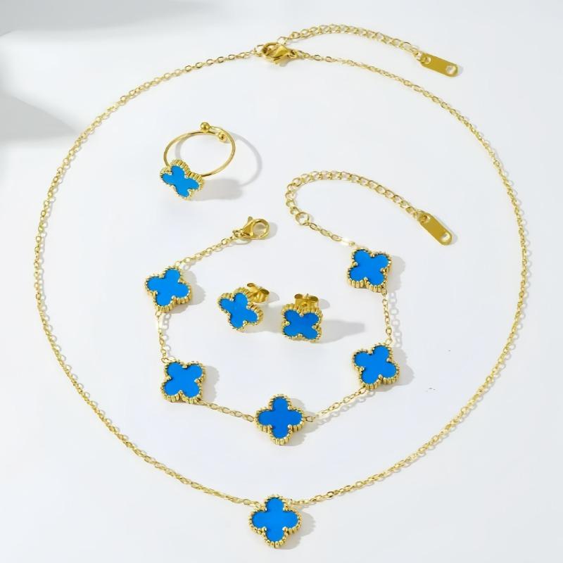 Набор "Четырехлистный клевер", Набор бижутерии из нержавеющей стали с бахромой.