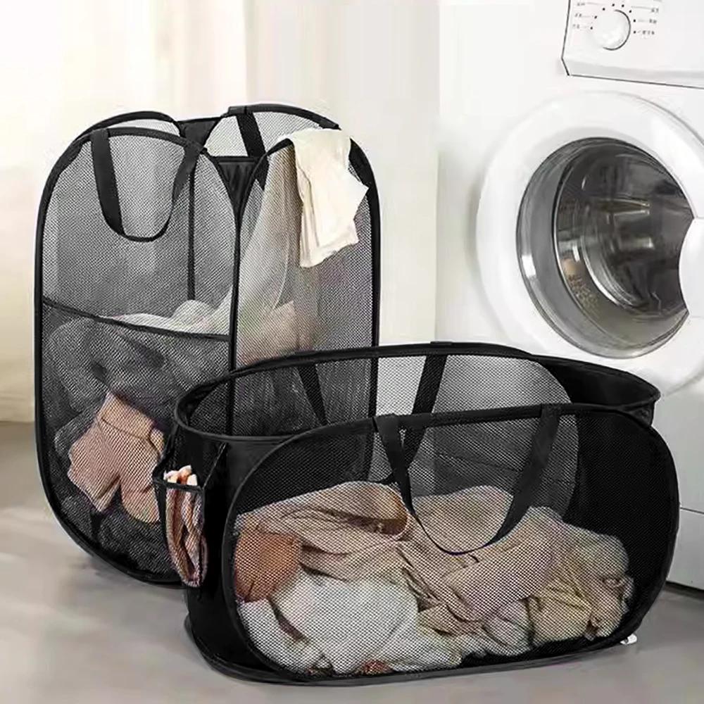 Horizontal Foldable Laundry Basket Mesh Cloth Breathable Laundrys Hamper Large Capacity Storage Baskets Home Accessories