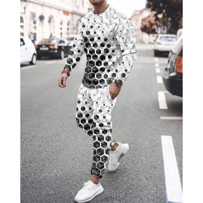 Men's New 2-piece Sports Shirt 3D Printing Long Sleeved Pants T-shirt Set Fashion Casual Street Wear Men's 2-piece Set