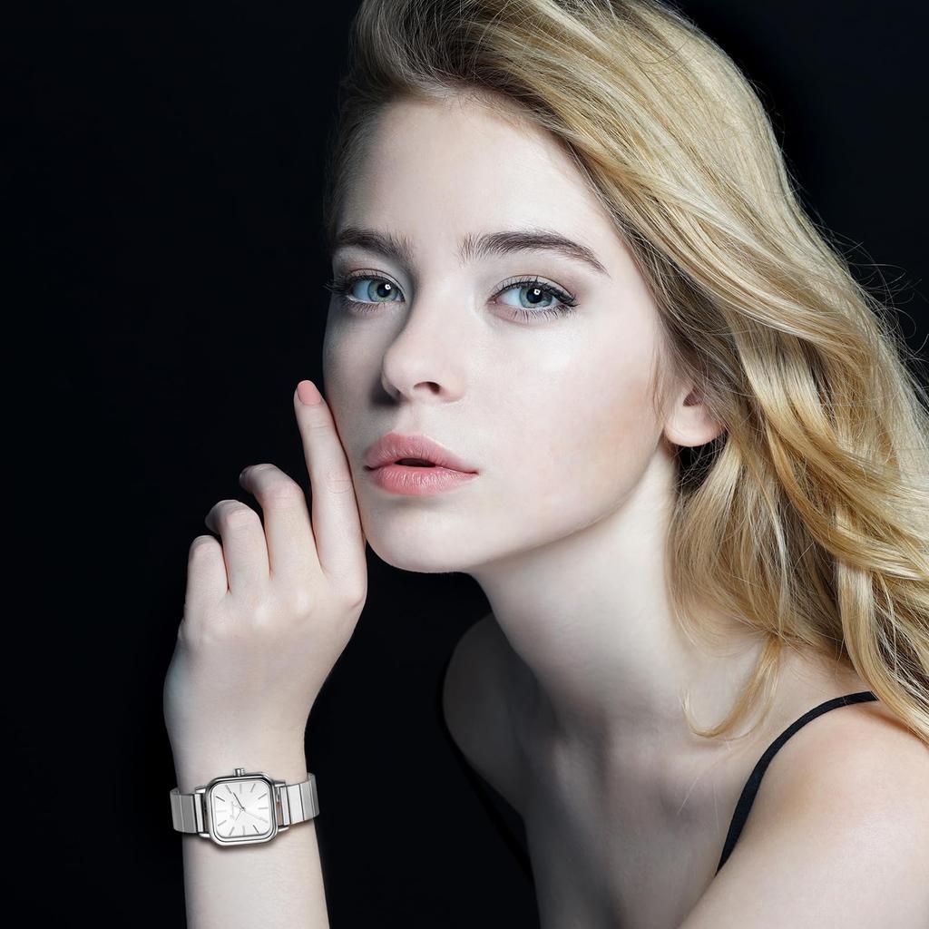 Cute Square Stainless Steel Strap with Adjustable Quartz Fashion Watch Perfect for or as a Gift for Her Women's Watch, Waterproof Length, Movement, -