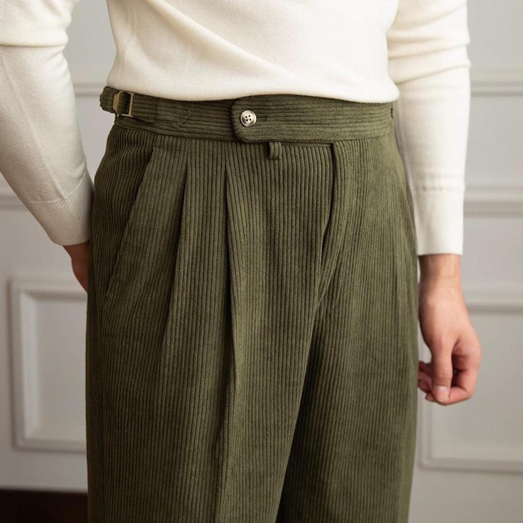 Retro Corduroy High-Waisted Suit Pants: Versatile Japanese Drape for Autumn and Spring