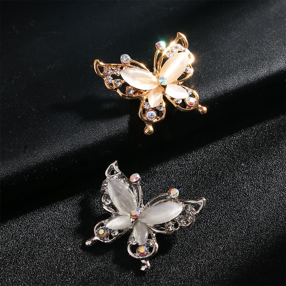 Opal Stone Gold/Silver Fashion Jewelry Wedding Rhinestone Brooch Pin Butterfly Brooch Pin Women