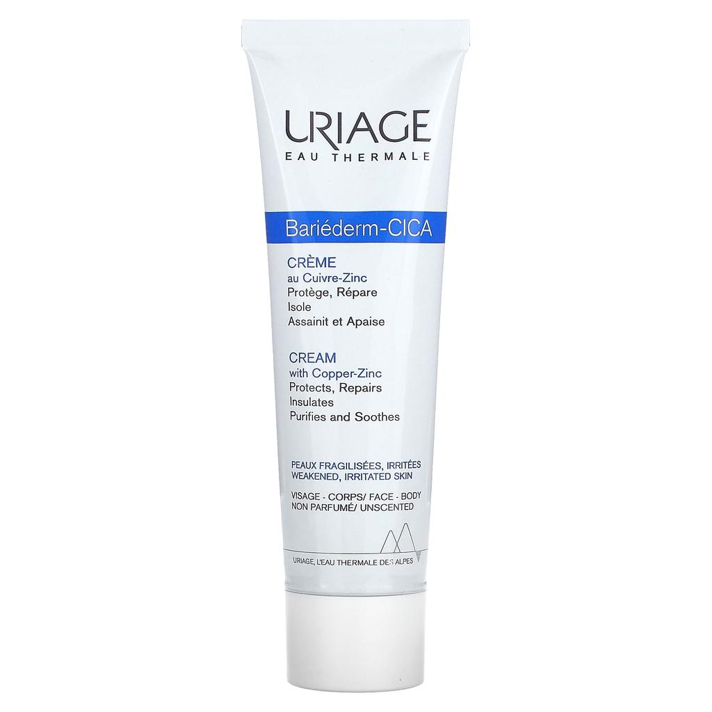 Uriage Bariederm-Cica Cream, with Copper-Zinc, Unscented, 3.4 Fl Oz (100 Ml)