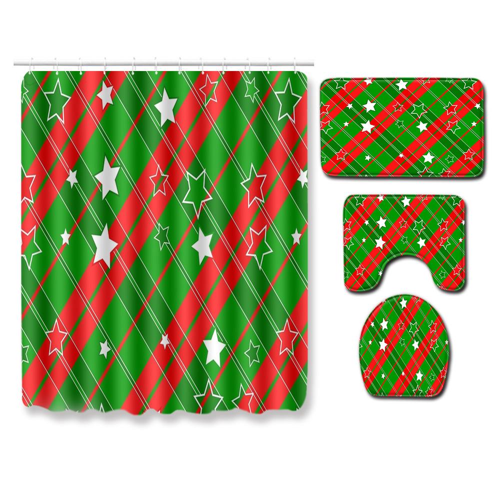 Рождественская шторка для душа, коврик для пола, комбинация из четырех предметов, ковер для ванной комнаты и туалета, коврик для душевой комнаты, коврик для ног