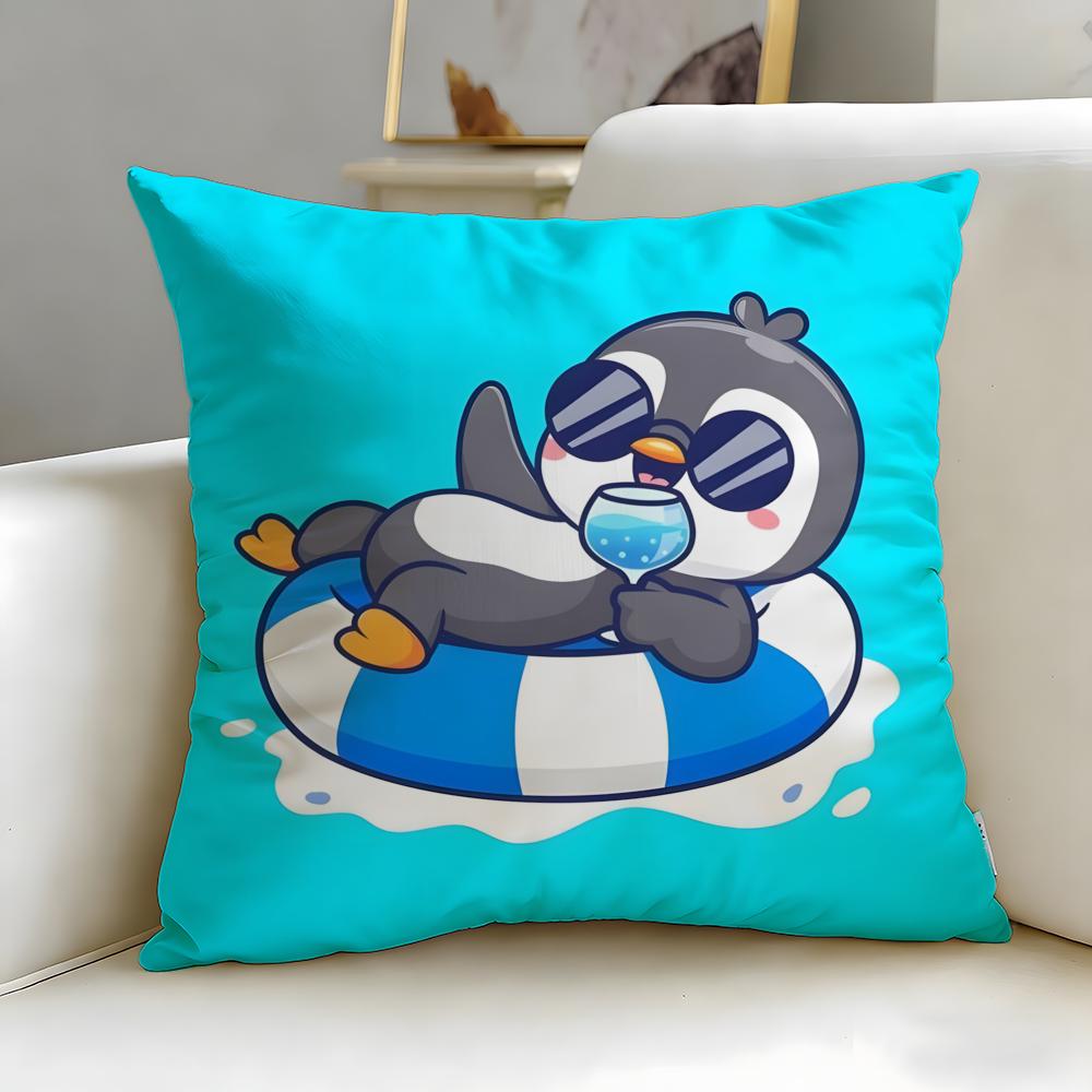 classic cartoon Cute Cartoon Penguin Cushion Cover Soft EasyWash Pillow Case Versatile for Couch Bed Travel and Office