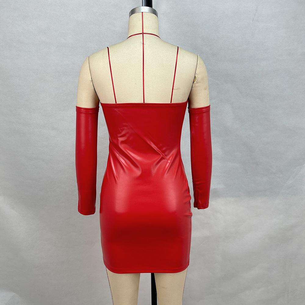 Сексуальное платье-труба из искусственной кожи в европейском и американском стиле 2024 года – осенняя женская одежда для ночных клубов