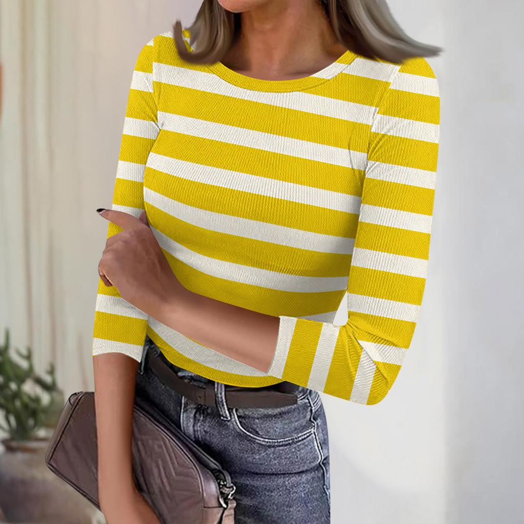 Женский повседневный модный топ в полоску с круглым вырезом и рукавами три четверти, в рубчик
