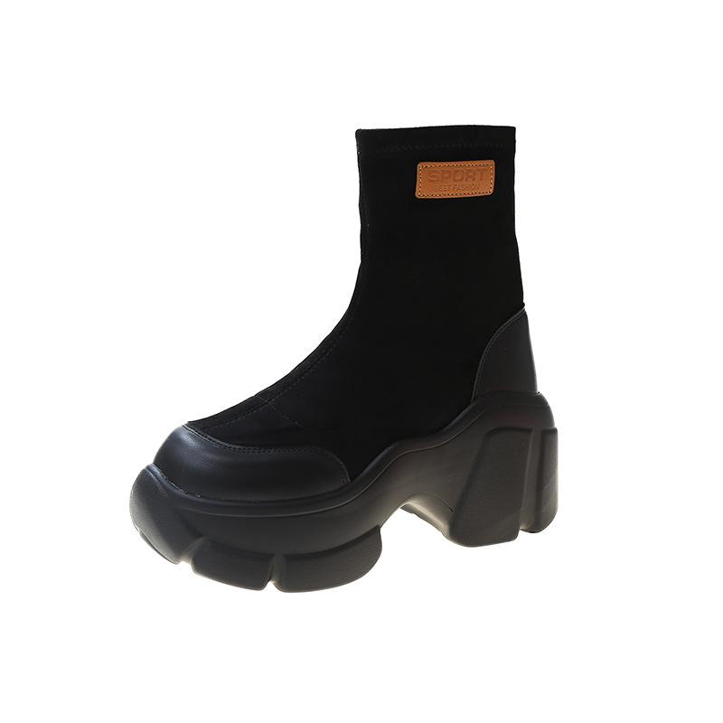 Интернет Знаменитости Носки Сапоги Женские Популярные Осень Зима Маффин Толстая Подошва Модные Средней Трубы Одиночные Сапоги Повседневные Голые Сапоги