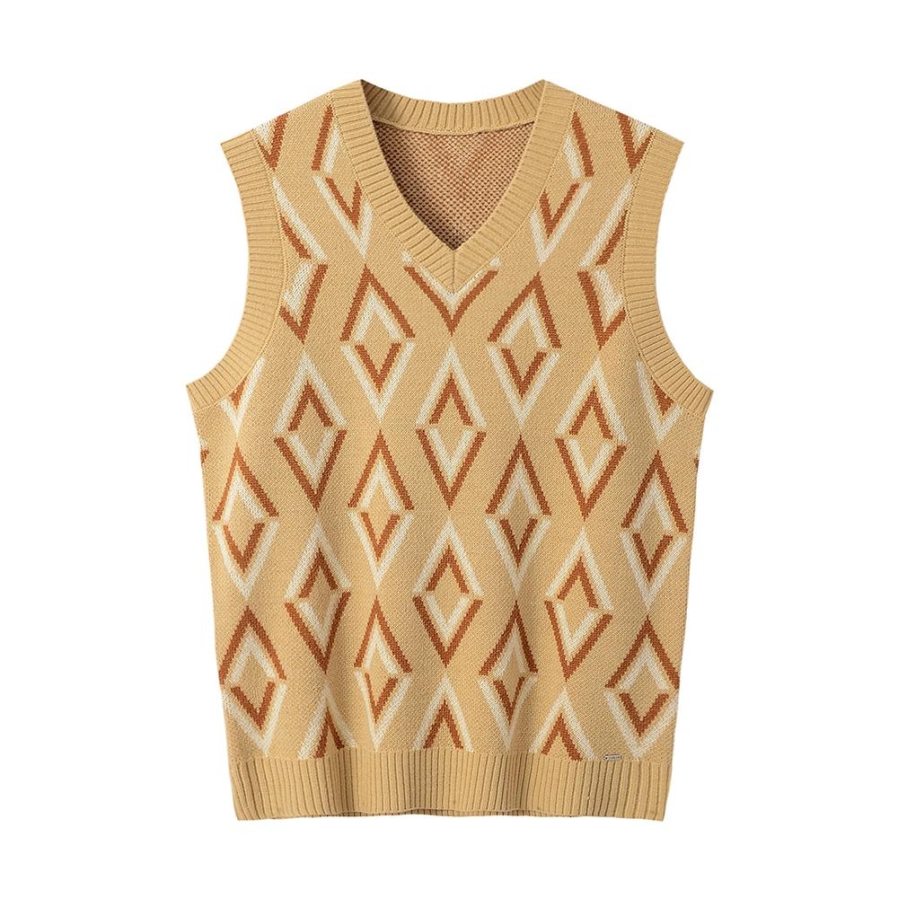 Мужской вязаный свитер с V-образным вырезом, жилет без рукавов с ромбовидным узором, пуловер, приталенный топ