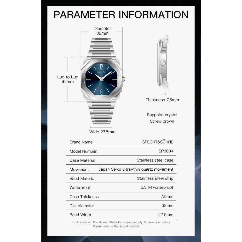 2026 New Hot Selling 38MM Specht & Söhne Quartz Watch For Men Ultrathin 316L Stainless Steel Watches Sapphire Crystal Waterproof