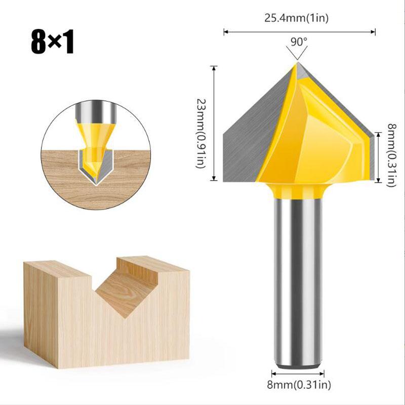 Хвостовик 8 мм Угол 90 градусов V-образная канавка Шаблон V-образная фреза для V-образного фрезерования очистка заподлицо обрезка углов скругление кромок галтельные фрезы инструменты