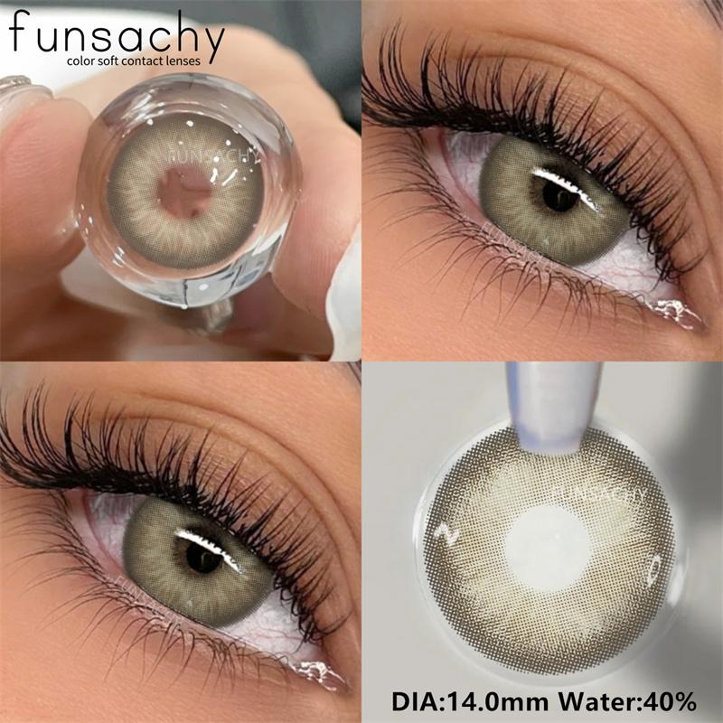 FUNSACHY 2 шт. Натуральные линзы, цветные контактные линзы для глаз, зеленые цветные линзы, годовые сине-серые мягкие контактные линзы для глаз