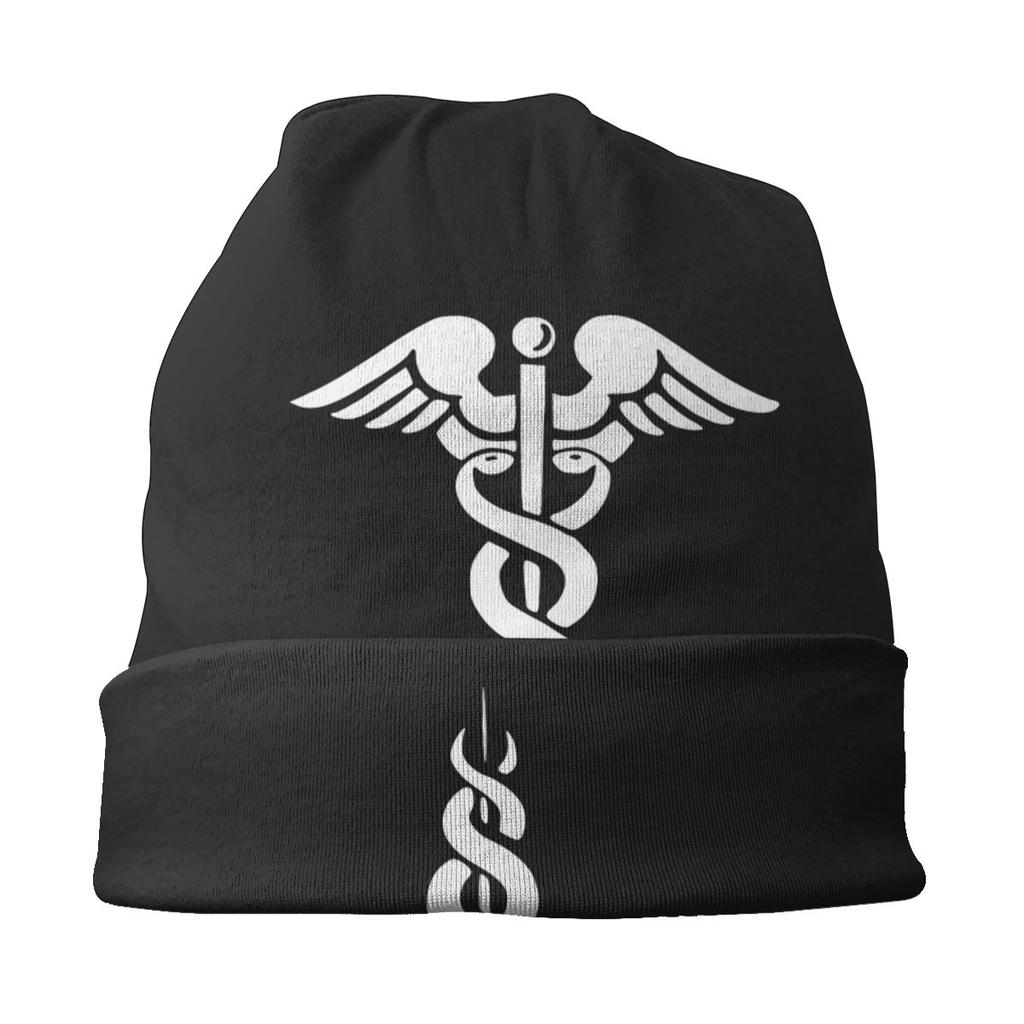 Caduceus Nursing Bonnet Hat Autumn Winter Outdoor Skullies Beanies Hats EMT Star of Life for Unisex Women Knitting HatsDual-use Cap