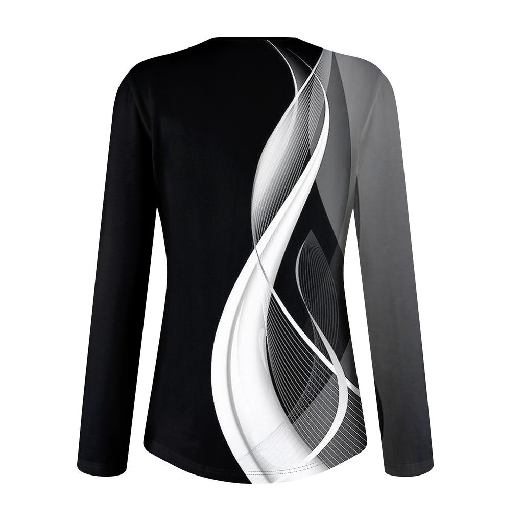 Women's Fashion Casual Long Sleeve Shirt Geometry Printed V Neck Up Tops